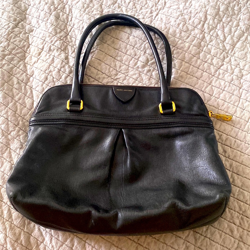 Marc Jacobs Black Leather Shoulder Bag with Gold Accents
